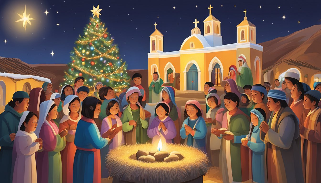 Bolivian Christmas: families gather around nativity scenes, light candles, and exchange gifts. Churches are adorned with colorful decorations and traditional music fills the air