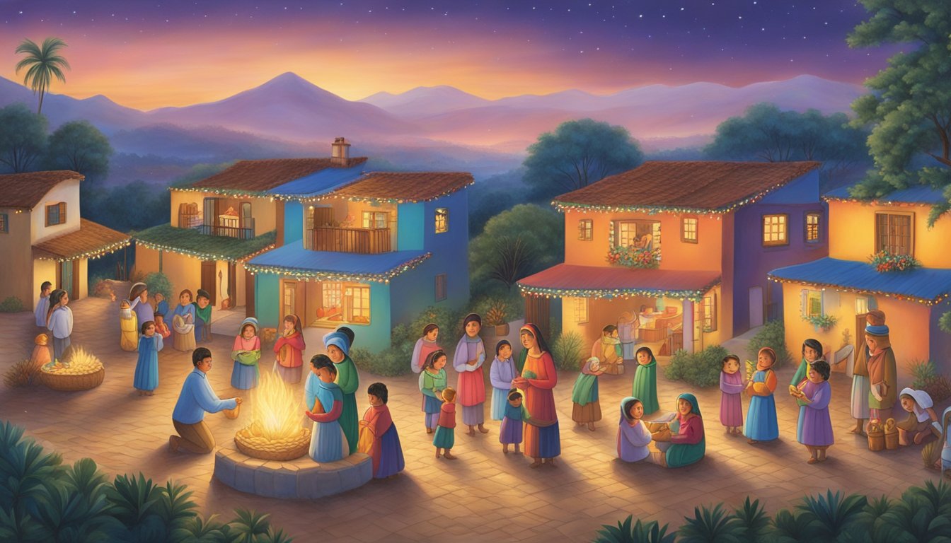 Colorful lights adorn homes, while families gather around nativity scenes and enjoy traditional Colombian music and dance. Aromas of tamales and buñuelos fill the air as children eagerly await gifts from El Niño Jesus