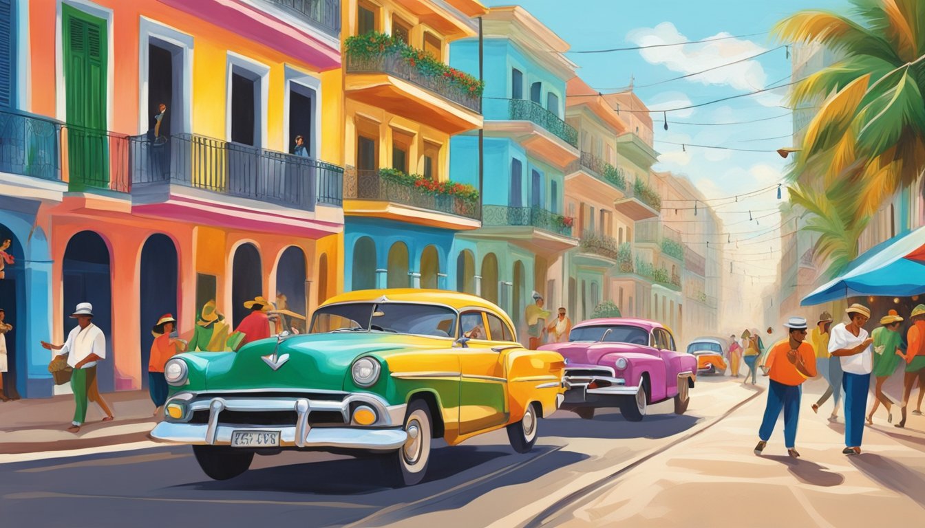 Colorful Cuban decorations adorn streets, with music and dancing filling the air. Traditional Christmas customs blend with modern influences, creating a vibrant and lively celebration