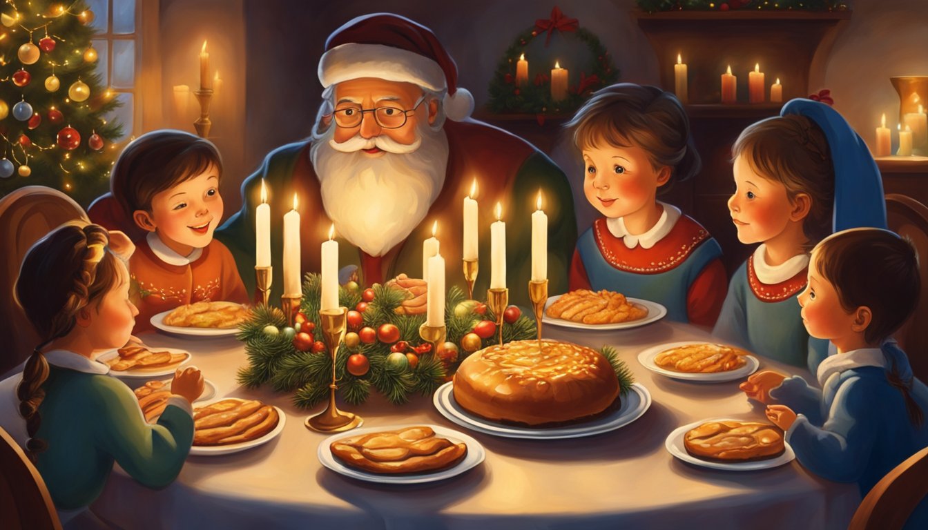 Families gather around a festive table adorned with traditional Czech Christmas dishes. Candles flicker, casting a warm glow as children eagerly await the arrival of Ježíšek, the Czech equivalent of Santa Claus