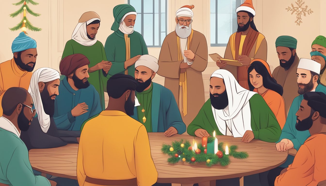 A group of people from different cultures and religions gather to discuss the non-recognition of Christmas in their countries